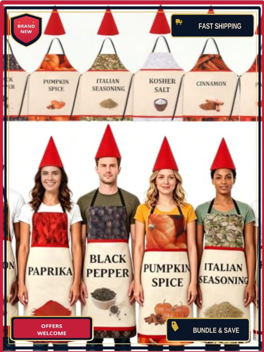 Spice Condiments Group Costume Set 6 Apron & Hat Sets Adult Halloween Cosplay